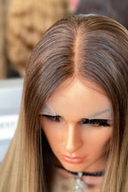 Two-Tone Human Hair Wig - Ash Blonde with Dark Roots, Anti-Slip PU Cap