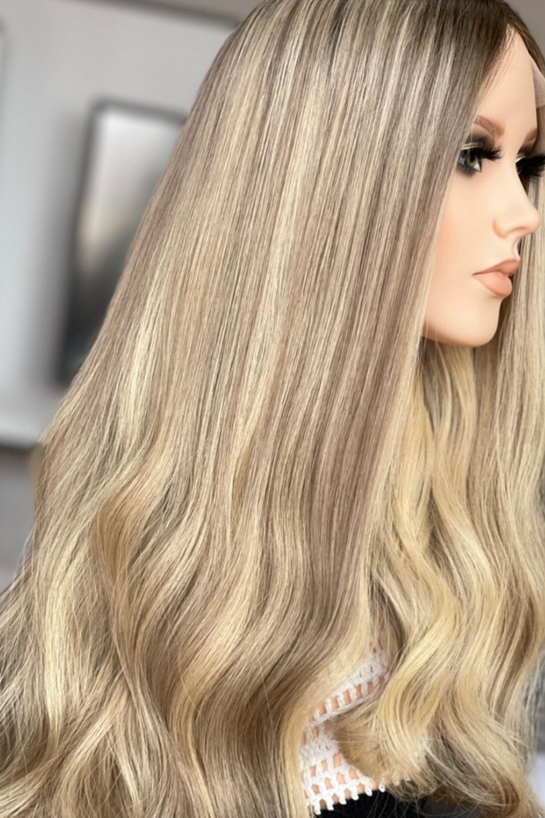 Ash Blonde with Dark Roots Wig For Chemo patients, Alopecia Patients, Hair Loss Patients, Anti Slip PU Cap Glueless Swiss Lace Wig, Real Scalp Effect, 200 grams, Ready to Wear