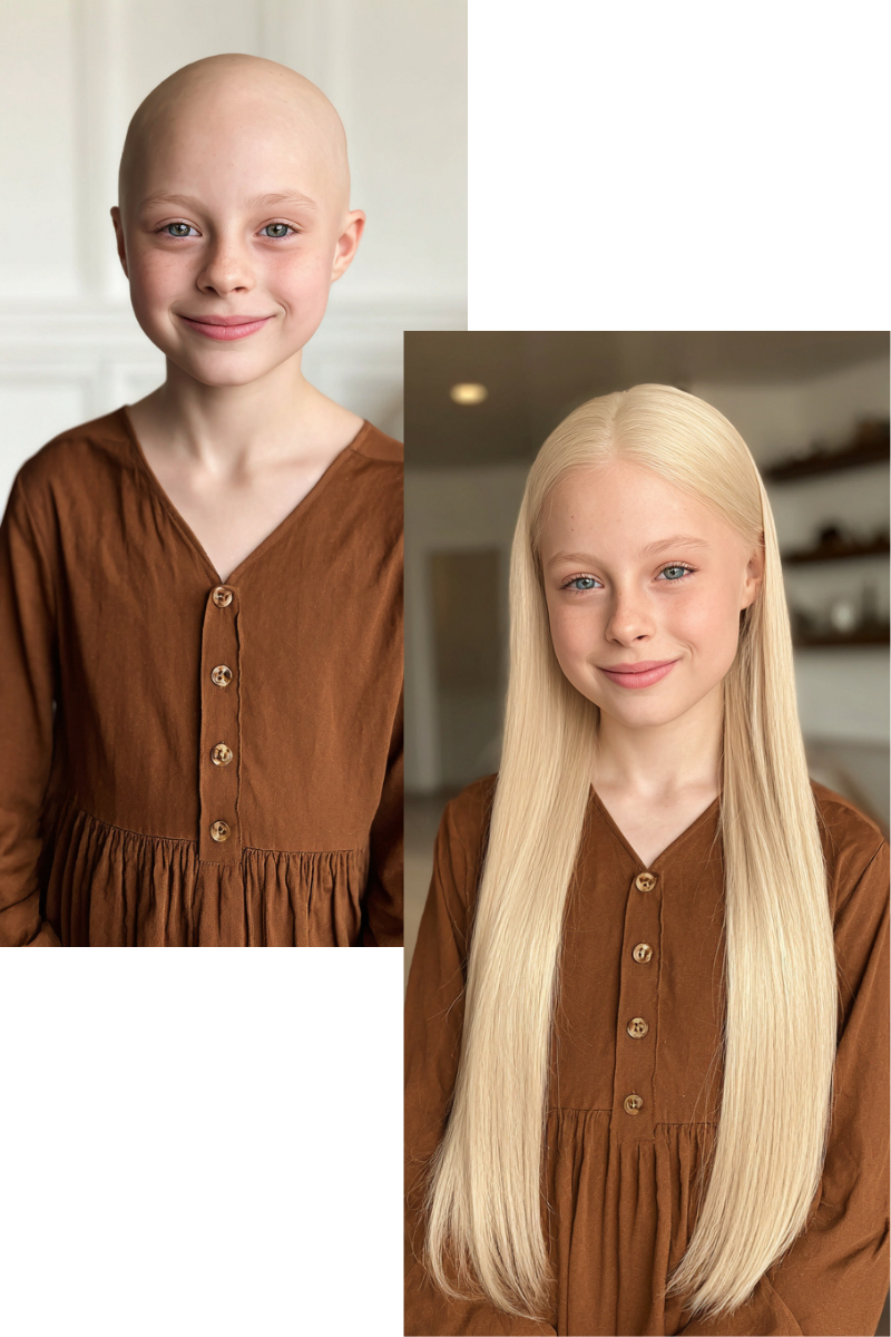 Children’s Medical Wig for Chemo Patients, Hair Loss Patients, Honey blonde, Anti Slip Glueless Swiss Lace Wig, Real Scalp Effect PU Lace , Ready to Wear 