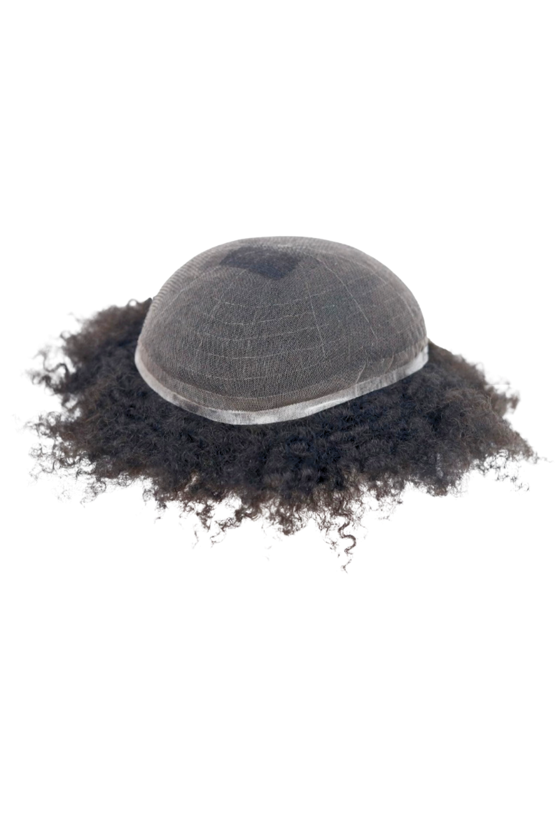 For Bald Men's Kinky Curly Afro Glueless 360 Full Swiss Lace Wig, Anti-Slip PU Cap, Real Scalp Effect 8x10, 6 Inches (Best for Active Lifestyle)